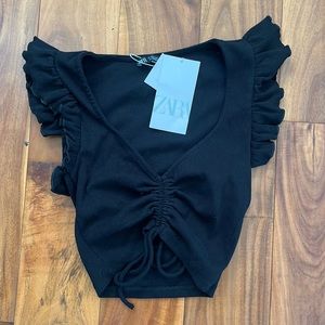 Zara black ruched crop top